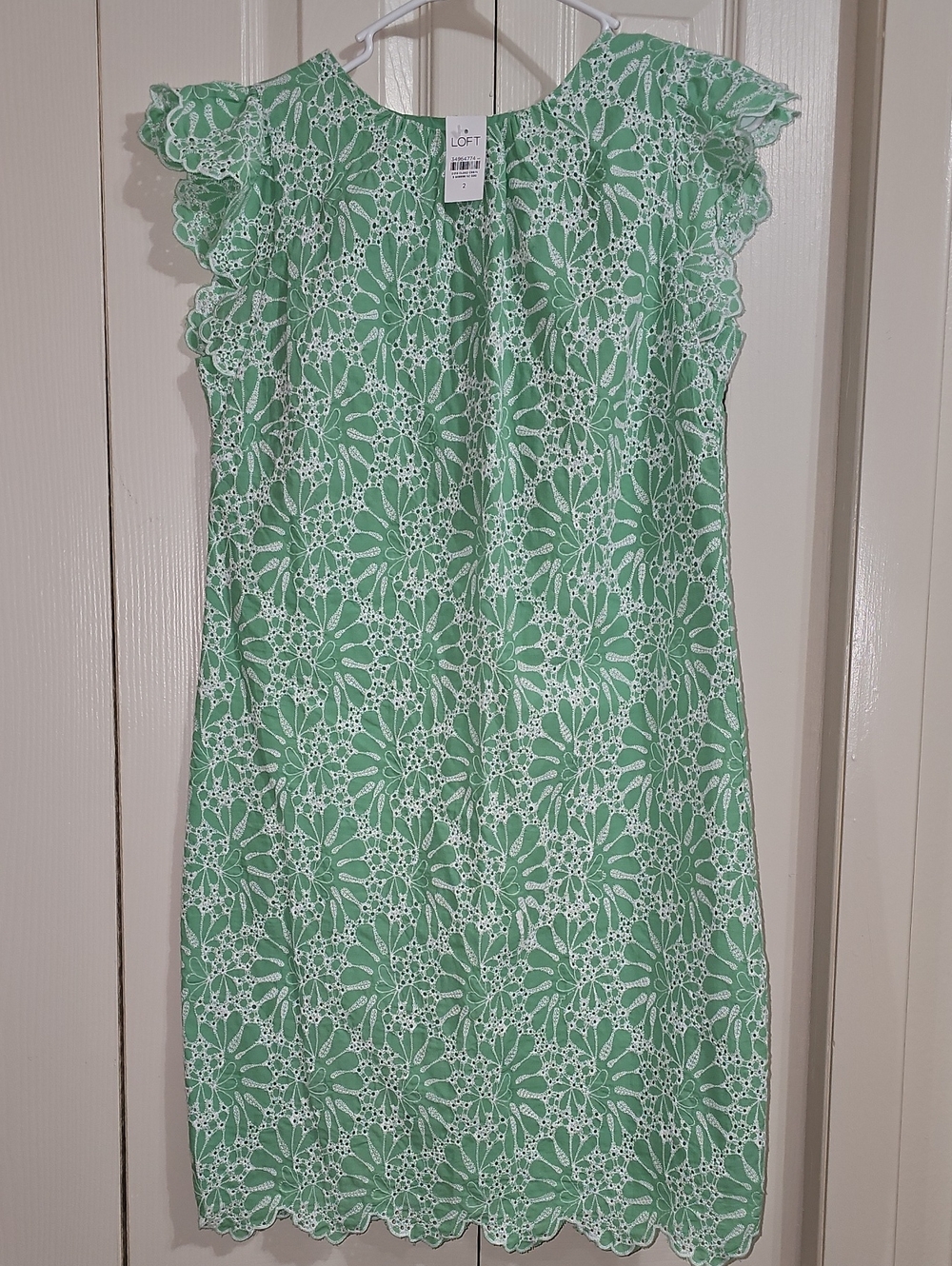 LOFT Green and White Eyelet Floral Shift Dress